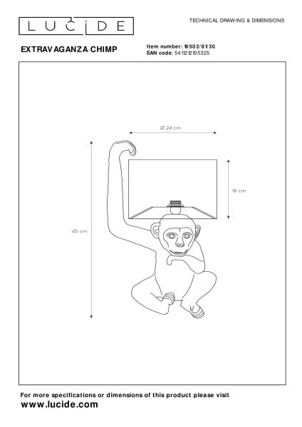 Lucide EXTRAVAGANZA CHIMP - Lampe de table - Ø 30 cm - 1xE14 - Noir - technique